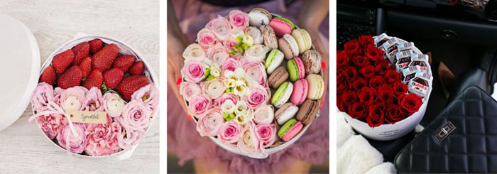 macaron, virág. virágdoboz, box, flower, nutella, eper, édesség, virágtrendek