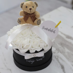 Gratulálok! — ballagási habrózsa doboz plüssel